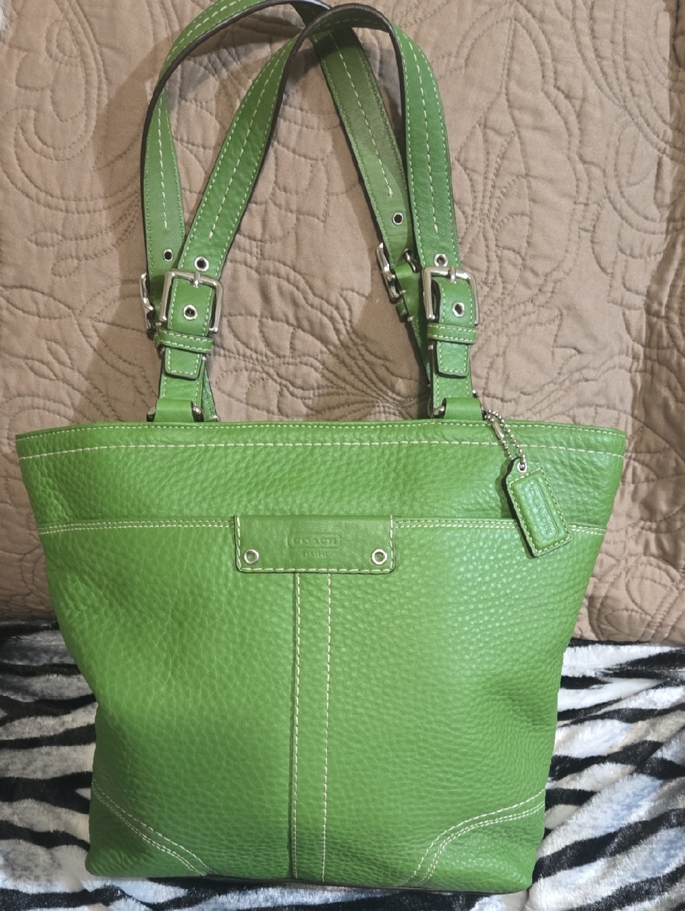 Coach Hamilton Green Pebbled Leather Tote